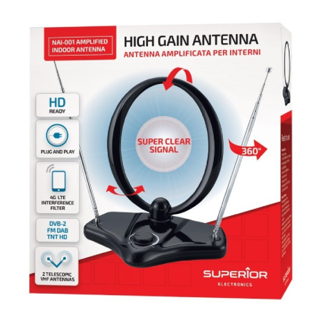 Antenne Extérieure Amplifiée Superior SUPNAI001- DVB-2 FM DAB TNT HD