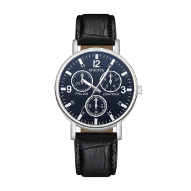 Modiya Men's Quartz Watch PU Leather Strap with 3 Small Dial Model 999 Black