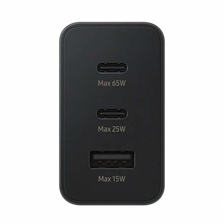 Kit Chargeur Type-C / Type-C Samsung 65W PD Power Adapter Trio 2 USB-C + USB - Noir - Retail Box (Origine)