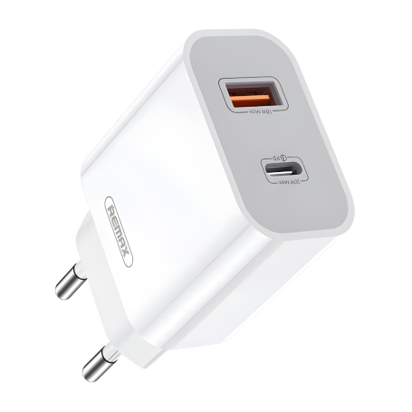 Adaptateur Secteur 2 Ports USB + Type-C à Recharge Rapide - REMAX Surie - PD+QC 20W RP-U68 Blanc (EU)