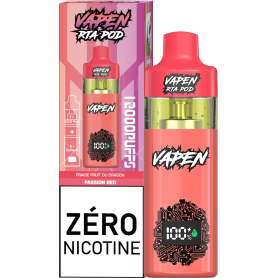 Vapoteuse E-Liquide Rechargeable Type-C Vapen RTA Pod - 12000 Puffs Sans Nicotine - Saveur Fraise Fruit du Dragon