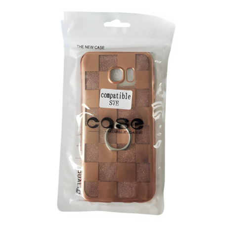 Coque de Protection en silicone avec Support Anneau - Série Carrée Scintillante de Diamants - Samsung Galaxy S7 Edge