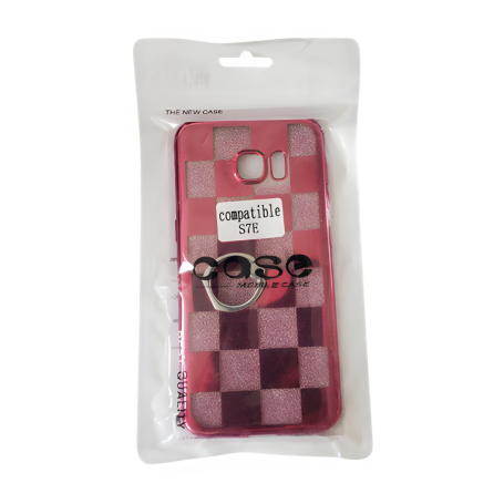 Coque de Protection en silicone avec Support Anneau - Série Carrée Scintillante de Diamants - Samsung Galaxy S7 Edge