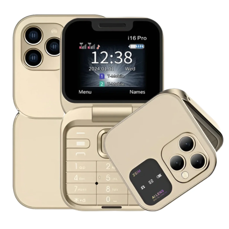 Mini Portable Phone i16 Pro Dual Nano SIM Gold