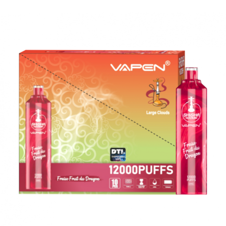 Vapoteuse Rechargeable Type-C SHISHA 12000 Puffs - Fraise Fruit du Dragon 0% Nicotine