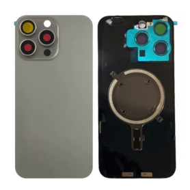 Vitre Arrière iPhone 15 Pro Max Titane Naturel Avec MagSafe (Sans Logo)