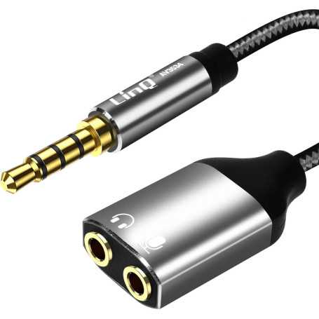 Adaptateur Audio Jack 3.5mm Mâle / 2 Jack 3.5mm Femelle (Casque + Micro) Nylon Tressé LinQ AV3534