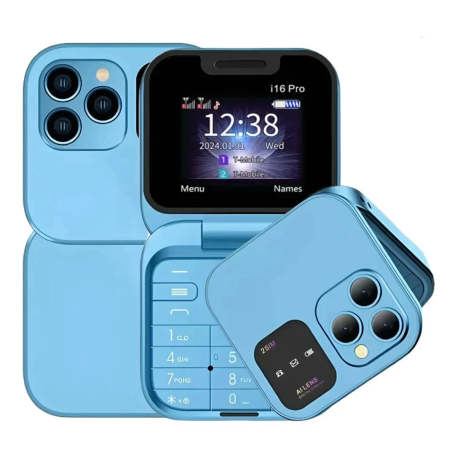Mini Portable Phone i16 Pro Dual Nano SIM Blue