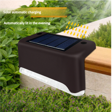 Solar Step and Wall Lamp - 1 LED - Black Shell - Warm Light - 3W - Includes Screws and Glue - 4 Pcs