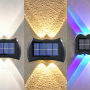 Lampe Solaire Murale Décorative - Éclairage Haut-Bas - 2 LED - Lumière Chaude - Inclus Vis - 1,2V - 4PCS