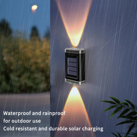 Lampe Solaire Murale Décorative - Éclairage Haut-Bas - 2 LED - Lumière Chaude - Inclus Vis - 1,2V - 4PCS