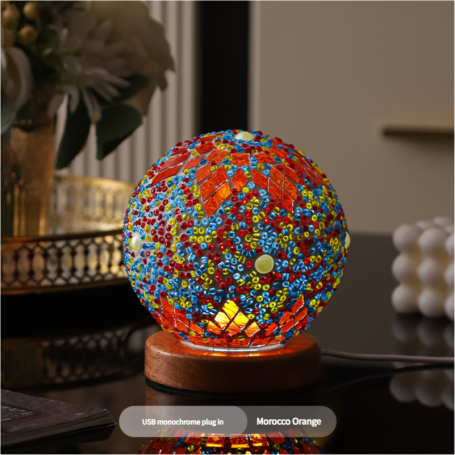 Morocco Orange Glass Mosaic Night Lamp with USB 5V Dimmer Perfect Atmospheric Lighting