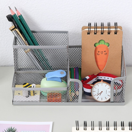 Desk Organizer Pen Holder - Metal - Silver 20.5x10.5x9.5cm