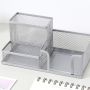 Desk Organizer Pen Holder - Metal - Silver 20.5x10.5x9.5cm