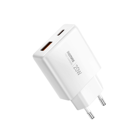 REMAX Ultra Thin GaN Fast Charging Adapter Type-C + USB 20W RP-U01-AC - EU - White