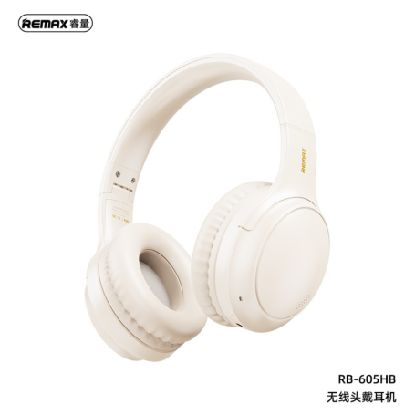 Casque Sans Fil Pliable REMAX RB-605HB Beige - 66H d'Autonomie - Charge Rapide 3H - 800 mAh