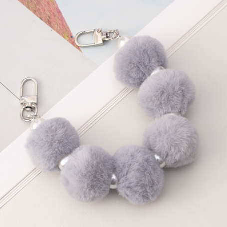 Collier de Coque de Téléphone avec Pompon Gris et Fermoir Argenté - Élégance à portée de main - 30 CM