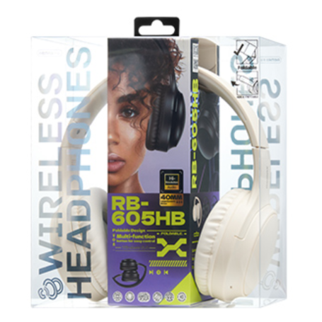 Casque sans fil Pliable 800 mAh REMAX RB-605HB - 66H d'Autonomie - Charge en 3H - Beige