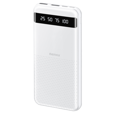 Power Bank 10000mAh REMAX Hintom Series RPP-10 – Charge Rapide 2.4A – Jusqu’à 3 Appareils – 2 Ports USB & 1 Port Type-C – Blanc