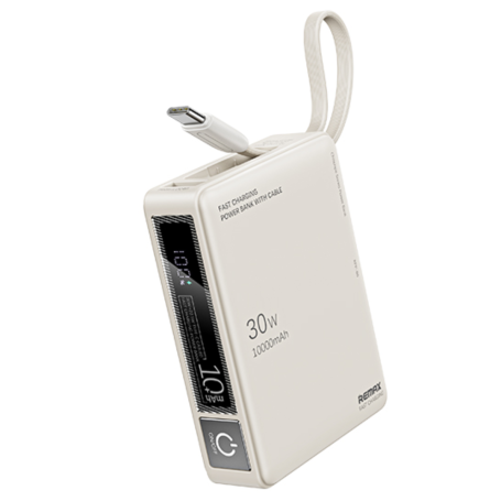 Power bank 10000mAh REMAX RPP-86 Wingle Series 30W+22.5W Charge rapide câblée de type C et poignée portative - Beige