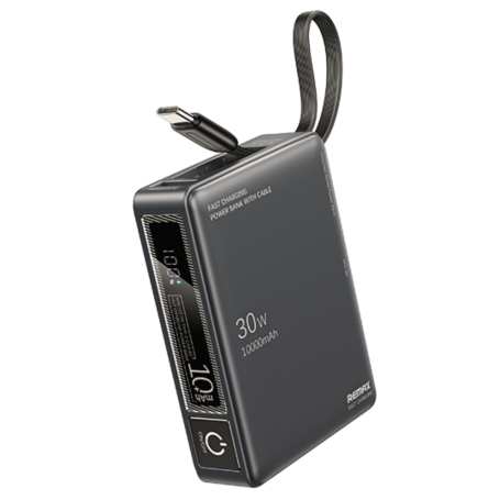 Power bank 10000mAh REMAX RPP-86 Wingle Series 30W+22.5W Charge rapide câblée de type C et poignée portative - Gris