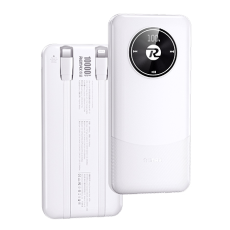 Power bank 10000mAh REMAX RPP-37 20W+22.5W avec 2 câbles de charge rapide intégrés - Blanc