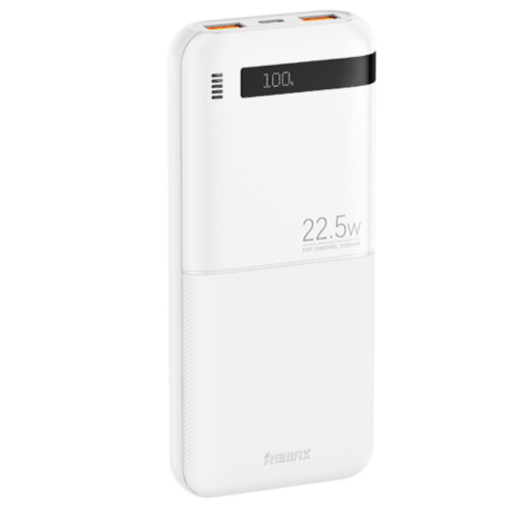 Power Bank 10000mAh REMAX Piloteer RPP-71 – Charge Rapide 20W + 22.5W – 2 Ports USB & 1 Port Type-C – Blanc