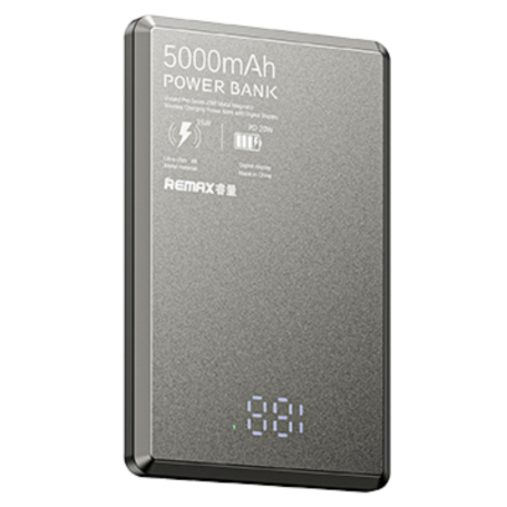 Power Bank 2-en-1 Magnétique + Câble 5000mAh REMAX Vocard Pro Series RPP-107 - Charge 20W - Ultra Fin 9mm - Gris