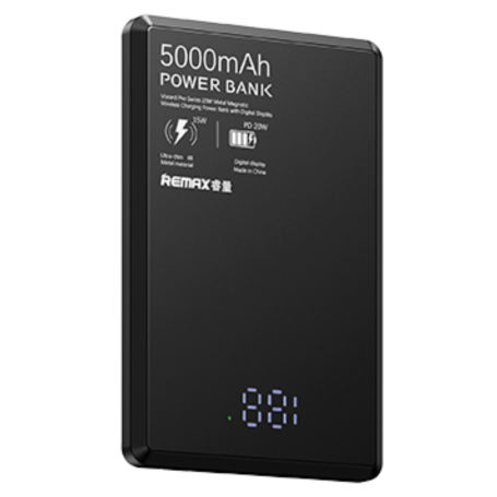 Power Bank 2-en-1 Magnétique + Câble 5000mAh REMAX Vocard Pro Series RPP-107 - Charge 20W - Ultra Fin 9mm - Noir