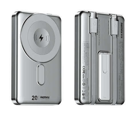 Power Bank Magnétique 10000mAh REMAX CX-2 - 15W - Forte attraction magnétique + support intégré - 22.8mm d'épaisseur - Argent