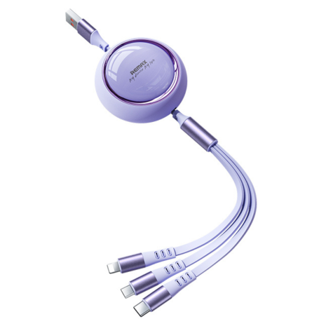 Câble 3 en 1 en alliage d'aluminium USB/ lightning/ USB-C/ Micro Charge rapide 15W REMAX Linon Series RC-C033 - 1.2M - Violet