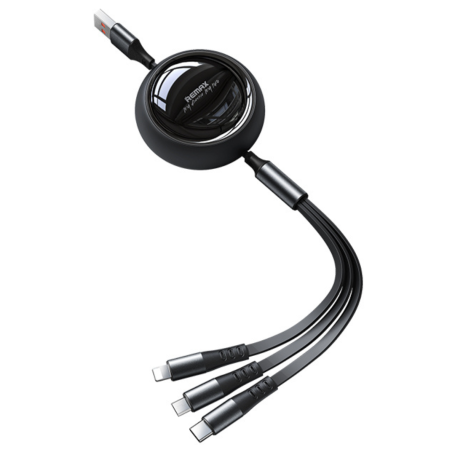 Câble 3 en 1 en alliage d'aluminium USB/ lightning/ USB-C/ Micro Charge rapide 15W REMAX Linon Series RC-C033 - 1.2M - Noir
