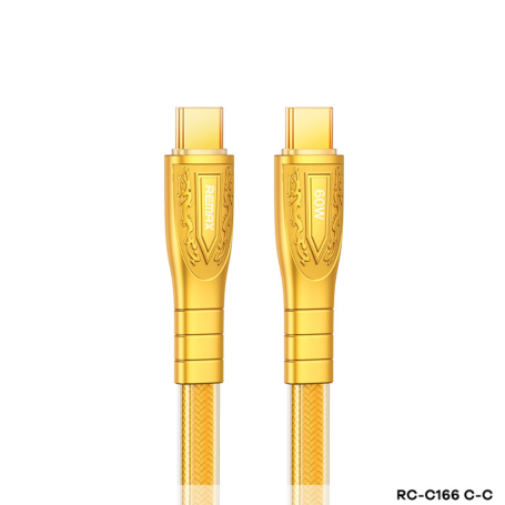 REMAX Prime Series RC-C166 60W Fast Charging Braided Zinc Alloy Type-C / Type-C Cable - 1.2M - Gold