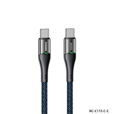 Câble Type-C / Type-C Tressé de Charge Rapide 100W REMAX Intelyelec Series RC-C115 - 1.2M - Bleu