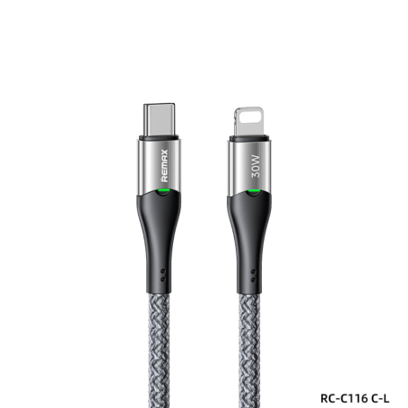 Câble Type-C / Lightning Tressé de Charge Rapide 30W REMAX Intelyelec Series RC-C116 - 1.2M - Argent