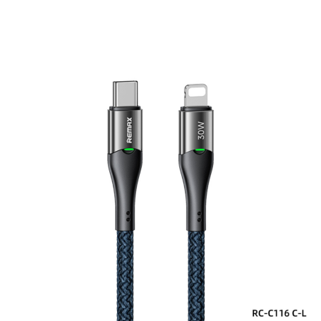 Câble Type-C / Lightning Tressé de Charge Rapide 30W REMAX Intelyelec Series RC-C116 - 1.2M - Bleu