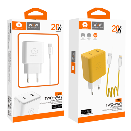 Type-C Charger Kit + Lightning / Type-C Cable Yellow 20W - T78 (WUW)