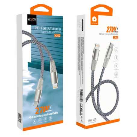 Câble Type-C / Lightning Nylon Tressé 27W WUW X202 - Noir