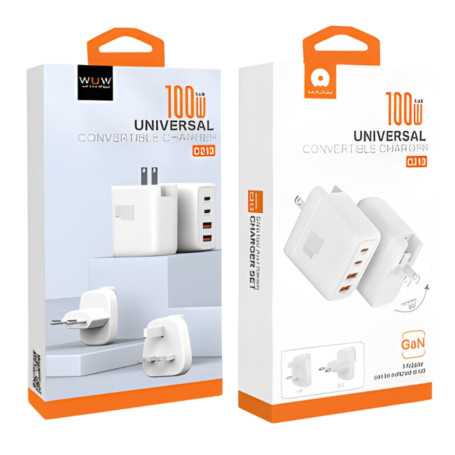Adaptateur Secteur 2 Ports USB + 2 Type-C + 3 Connecteurs (EU-US-CN) 100W Blanc - C213 (WUW)
