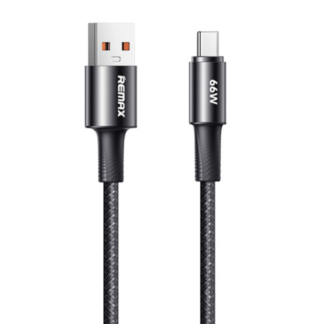Câble USB / USB-C en Alliage d'aluminium Tressé avec Charge Rapide 66W REMAX Série Fonsu RC-C099 - 1.2M - Noir