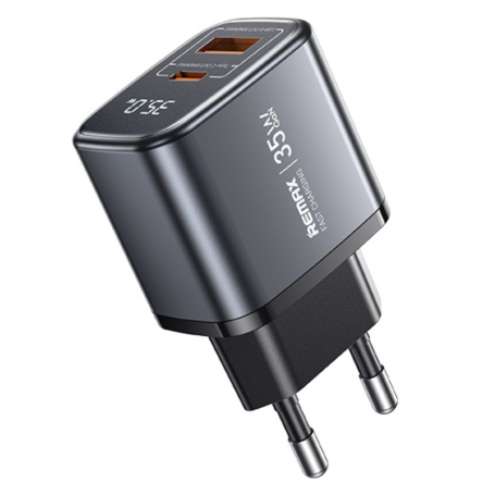 REMAX USB + Type-C Visual Fast Charger GaN 35W U2-AC35W - EU - Silver