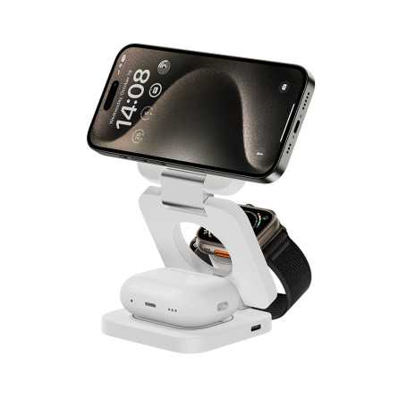 Support de Charge Sans Fil 3-en-1 JuicePod Benks - Charge Rapide et Connexion Magnétique Puissante pour Trois Appareils - Blanc