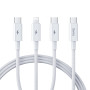 Câble de Charge 3 en 1 Type-C / Type C + Type C + Lightning Benks D46 - 1,2 m – Ultra Rapide et Résistant - Blanc