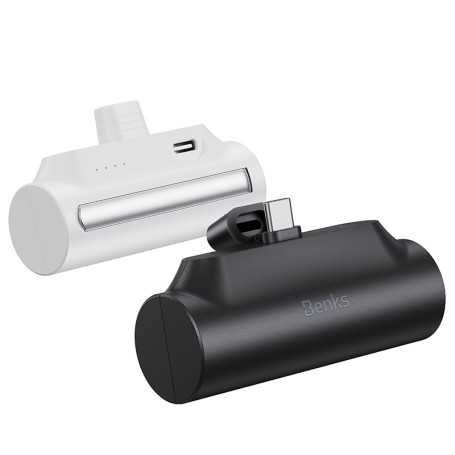 Mini Power Bank portable 5000mAh Benks avec connecteur Type-C - Blanc