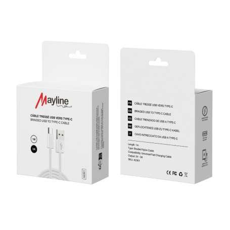 Câble USB vers Type-C Tresse nylon - 5V 3A - 1M (Mayline)