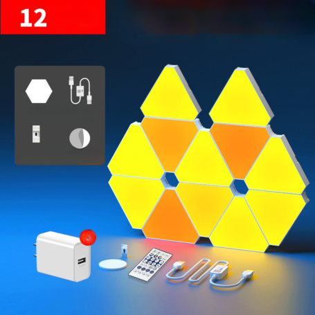 Lampe Murale Hexagonale RGB pour Salle Gaming - 12 Pièces Wi-Fi APP + Télécommande - Couleurs Fantaisie