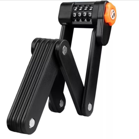 Foldable Anti-Theft Combination Lock with Fixed Lock Mount for Bicycles - Black