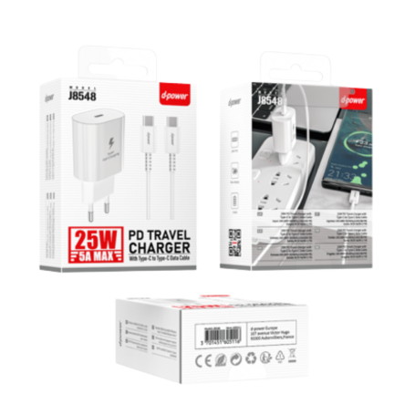 Charger Kit Type-C / Type-C 25W - D-Power J8548 - White