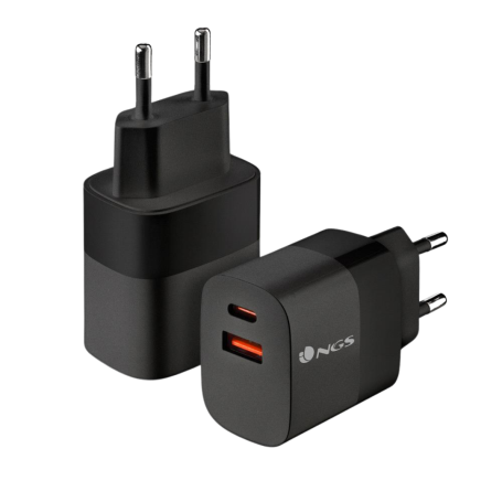 NGS Bud 33W GaN Ultra-Fast Wall Charger 33W with 2 Ports (1 USB-C + 1 USB-A) - Black