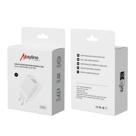 Adaptateur Secteur double USB 12W - Chargeur Rapide (Mayline)